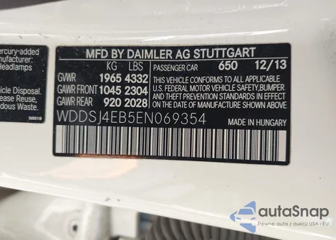 2014 Mercedes-Benz Cla 250 z USA, uszkodzony, nr VIN WDDSJ4EB5EN069354